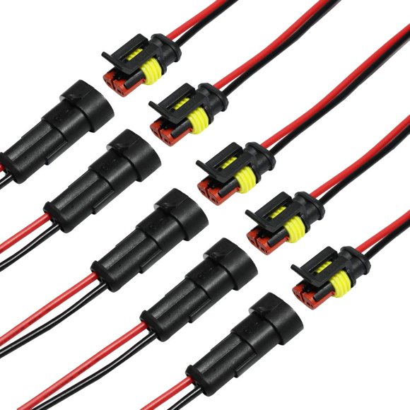 HUIQIAODS 5Kit Connecteur Étanche de Voiture 2 Broches 18 AWG Connecteur de Borne Série 1.5mm - Lot de 5 (5 Kit 2 Broches)