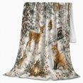 thumbnail image 2 of Serene Snowy Forest Scene Deer Fox Owl Wooden, Peaceful Bird Art Scene, Warm Flannel Blanket for Cabin and Lodge, Bird Lovers Housewarming Gift, Artistic Home Decor, 2 of 9