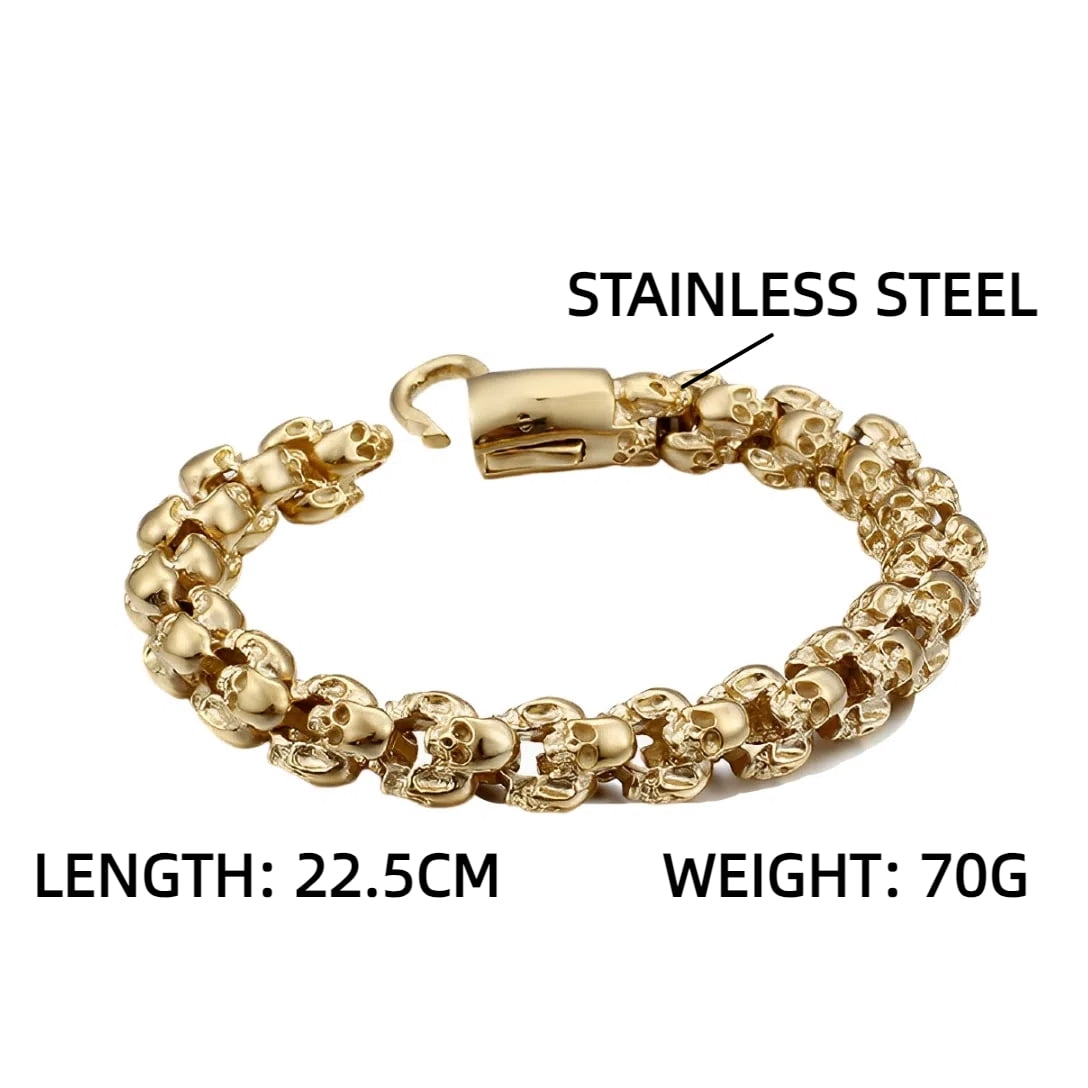 Fachoice Gothic Skull Head Bracelet for Men Demon Skull Head Bracelet, Devil Skull Head Bracelet Multi Skull Head Biker Bracelet Men’s Punk Skull Head Bracelet Cool Evil Skull Bracelet