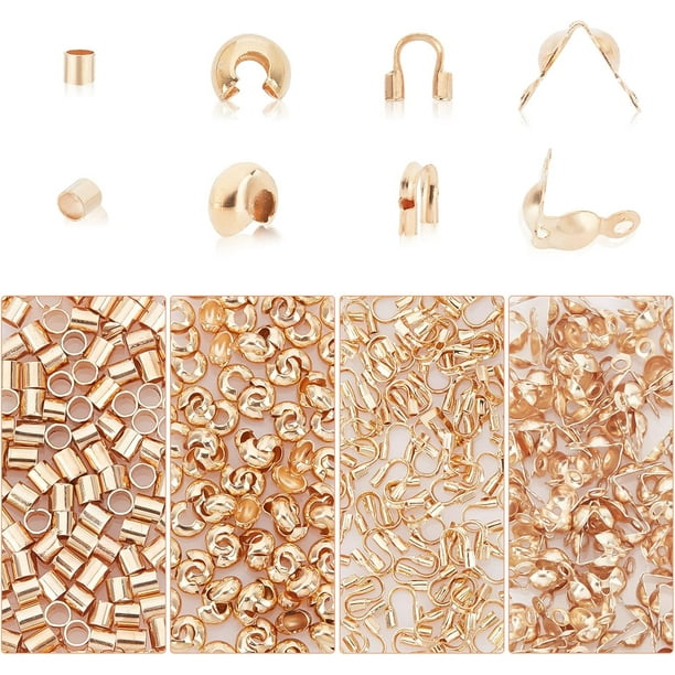 Kit para hacer joyas de latón chapado en oro de 18 quilates (240 piezas) 60 puntas de cuentas abiertas 60 protectores de alambre 60 cierres a presión 60 extremos de engarce plegables
