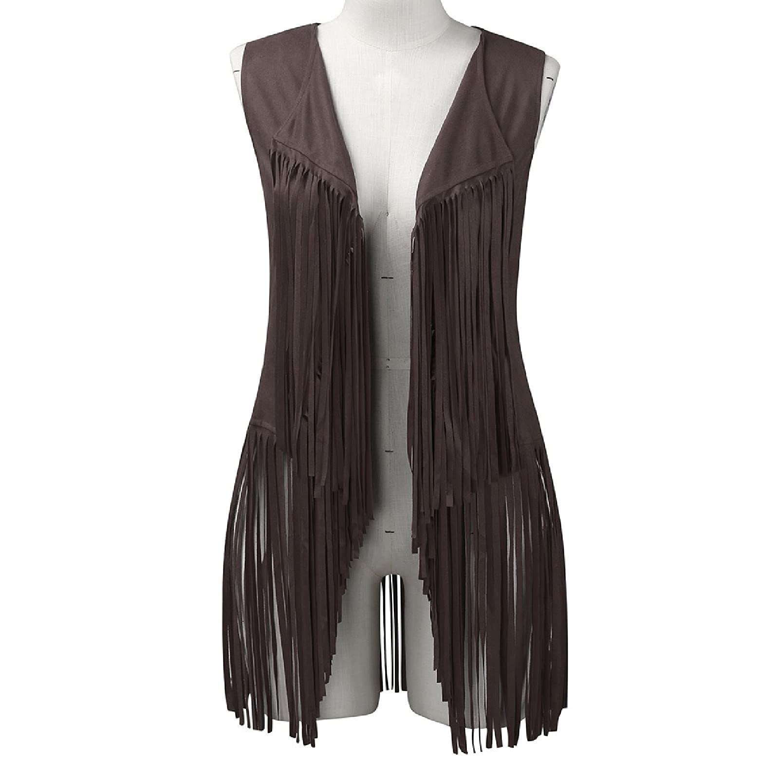 Womens Vintage Western Fringe Vest Tops Classic Suede Leather 70s Cowboy Shirts Sleeveless Tassel Cardigan Jacket 2026 Trendy