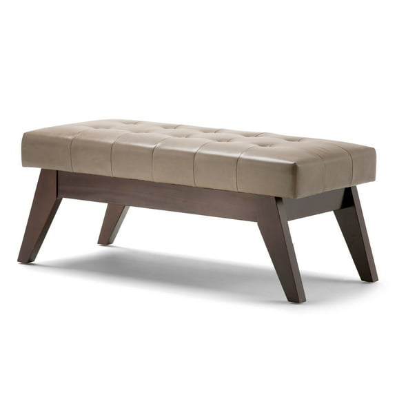 Simpli Home Draper 40 inch Wide Mid Century Modern Rectangle Tufted Ottoman Bench in Ash Blonde Vegan Faux Leather-Finish:Ash Blonde