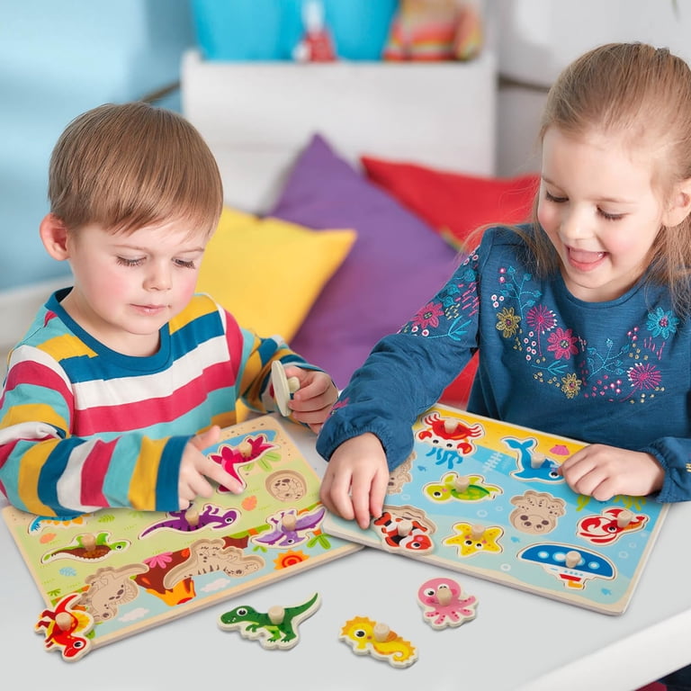 Wooden Dinosaur Jigsaw Puzzle Toys Montessori Peg Puzzle Game Kids ...