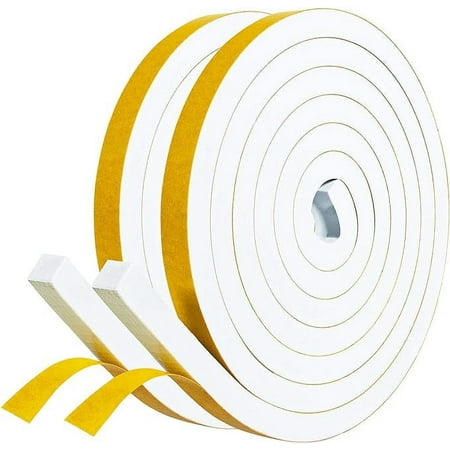 

fowong White Foam Strips with Adhesive- 2 Rolls 1/2 Inch Wide X 1/2 Inch Thick High Density Weather Stripping Neoprene Foam Tape for Doors and Windows Insulation 2 X 6.5 Ft Each Total 13 Feet