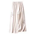 thumbnail image 3 of Sakmal Comfy Pants for Women Cotton Linen Summer Wide Leg Palazzo Embroidered Beige Full Length High Waisted Pants, 3 of 3