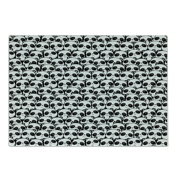 Black and White Cutting Board, Monochrome Illustration of Pandas Indigenous Chinese Endangered Spices, Decorative Tempered Glass Cutting and Serving Board, Small Size, Black White, by Ambesonne