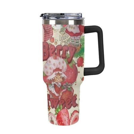 

Strawberry Shortca_ke Anime Tumbler with Handle Double Wall Stainless Steel Coffee Tumbler with Lid And Straw Leakproof Vacuum Insulated Water Bottle for Car Cold & Hot Drinks 40oz