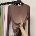 thumbnail image 3 of Modal Solid Basic Tshirt O Neck Long Sleeves Women Autumn Bottoming Tee Tops All match Tee Shirt Plus size undershirt, 3 of 5