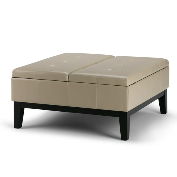 Brooklyn Max Sea Mills 36 Inch Wide Contemporary Square Storage Ottoman In Satin Cream Faux Leather Com Max Sea Mills 36 Inch Wide Contemporary, Cream Storage Ottoman