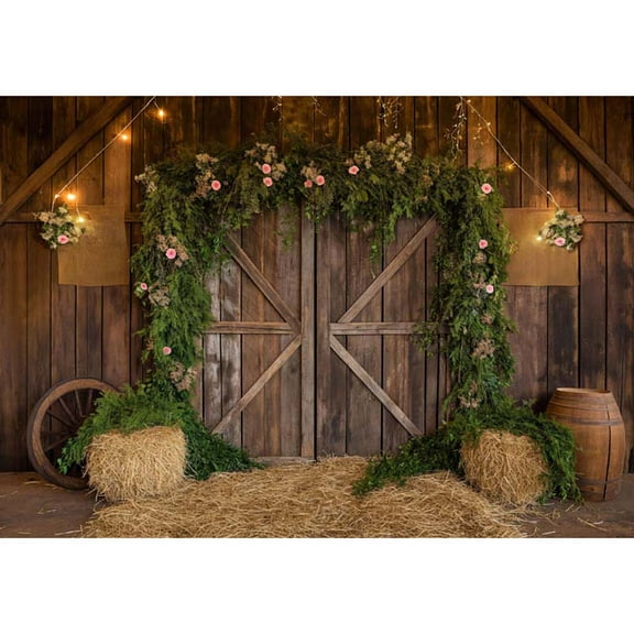 Allenjoy Rustic Barn wood Door Backdrop
