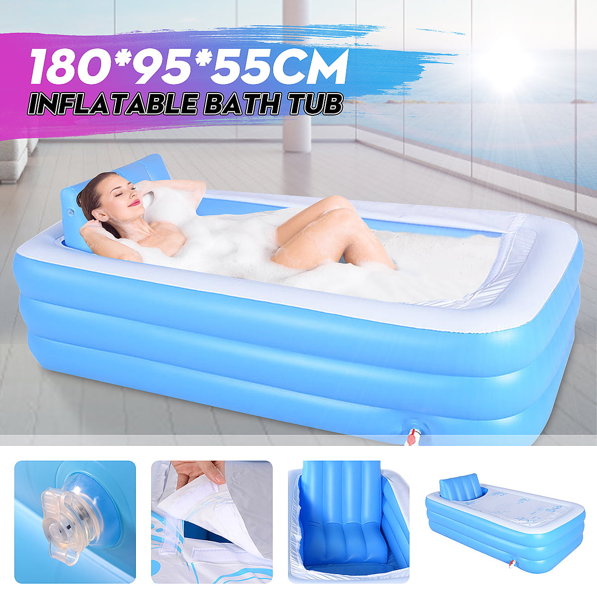 Stoneway Inflatable Free Standing Blow Up Bathtub With Foldable Portable For Adult Spa