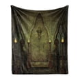 thumbnail image 1 of Gothic Soft Flannel Fleece Blanket, Fantasy Scene with Old Fashioned Wooden Torch and Skull Candlesticks in Dark Spooky Room, Cozy Plush for Indoor and Outdoor Use, 70" x 90", Brown, by Ambesonne, 1 of 6