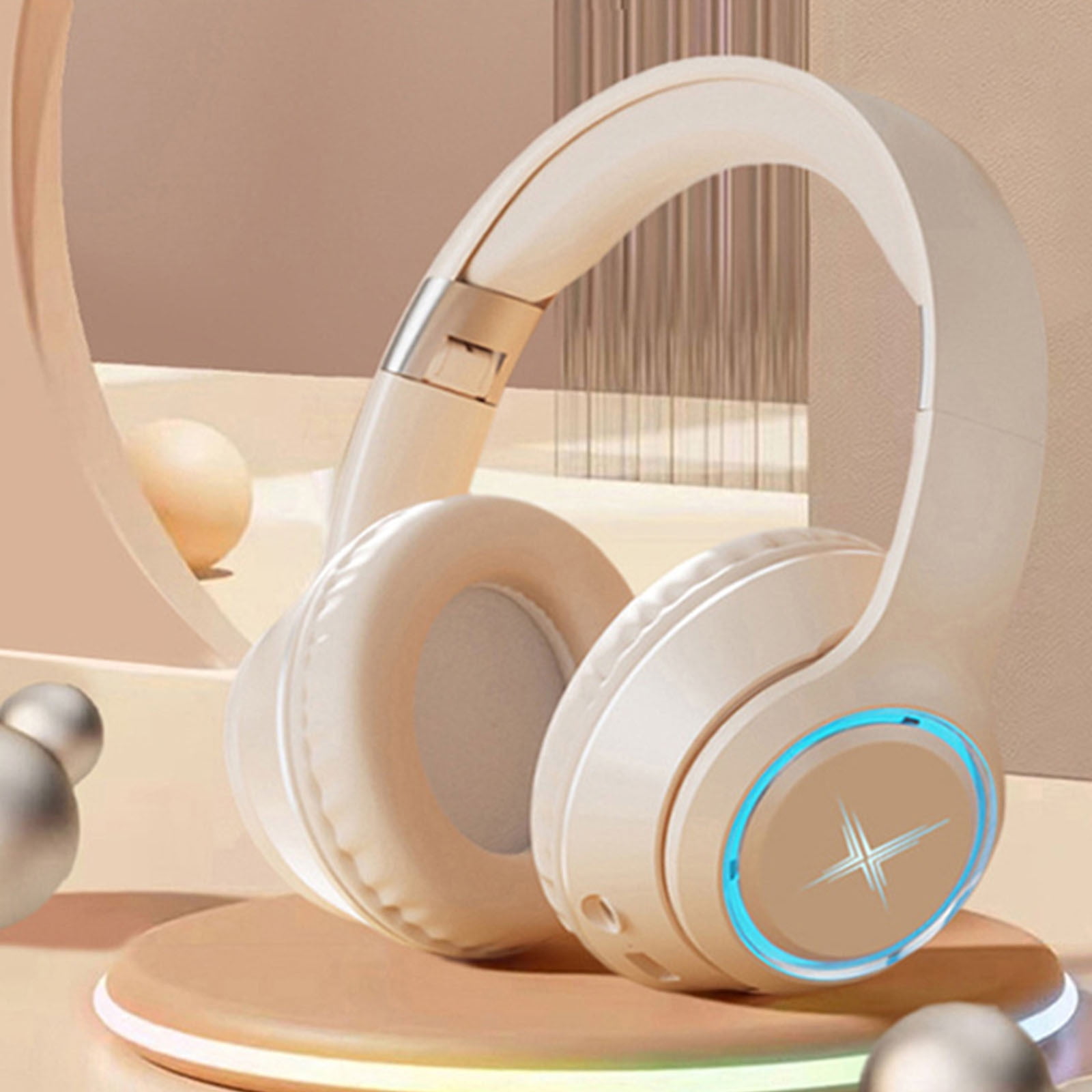 Upgraded Hybrid Active Noise Cancelling Headphones with Transparent Modes,70H Playtime Bluetooth Headphones Wireless Bluetooth with Mic, Deep Bass,3.5MM Cable,Soft-Earpads,Fast Charging - Beige