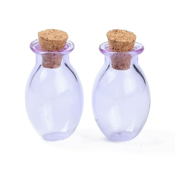 Oval Glass Cork Bottles Ornament Glass Empty Wishing Bottles DIY Vials for Pendant Decorations Lilac 1.55x2.6~3cm