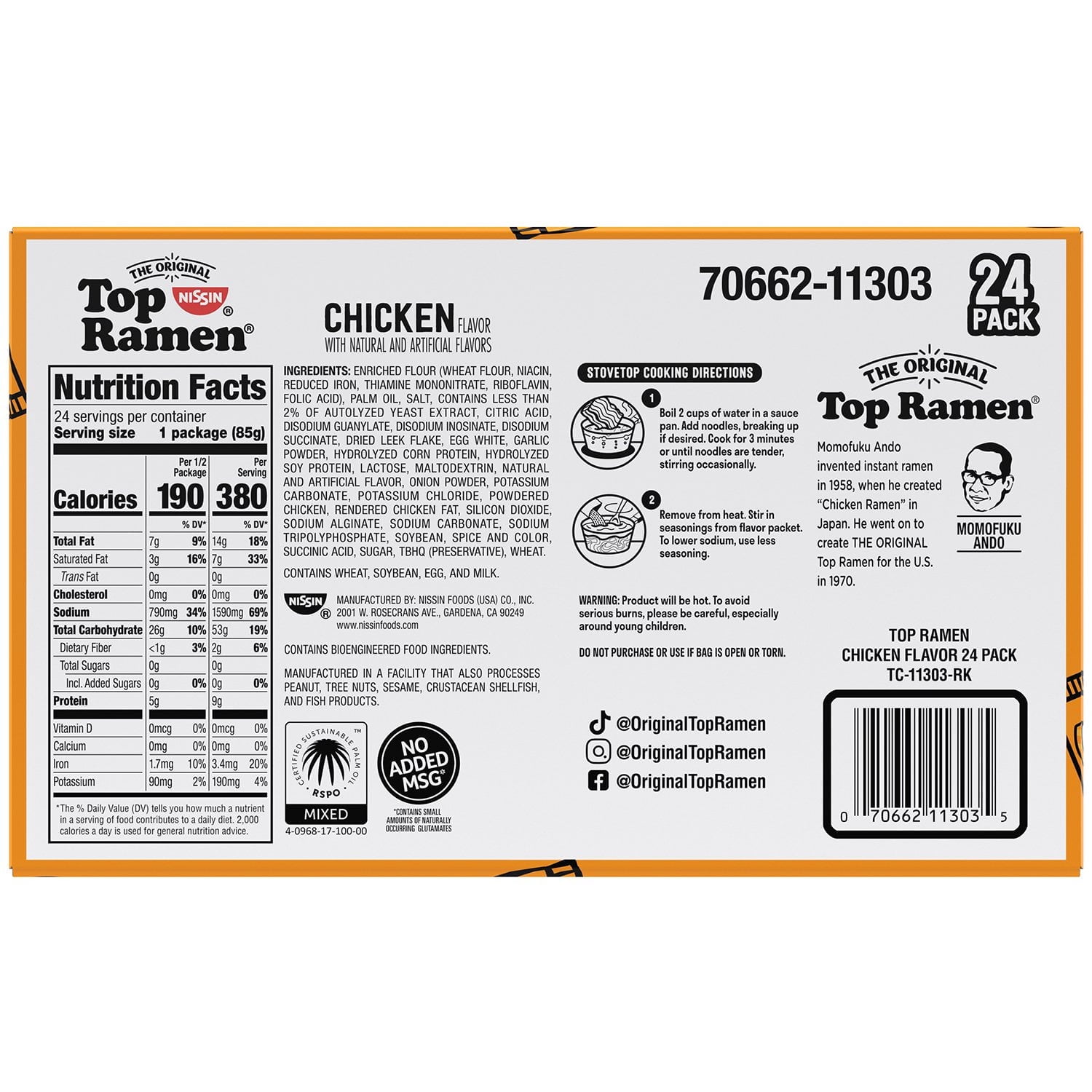 Nissin Top Ramen Chicken Flavor Instant Noodles, 24 pk Pack of 1 with Serving Bowl by OMA