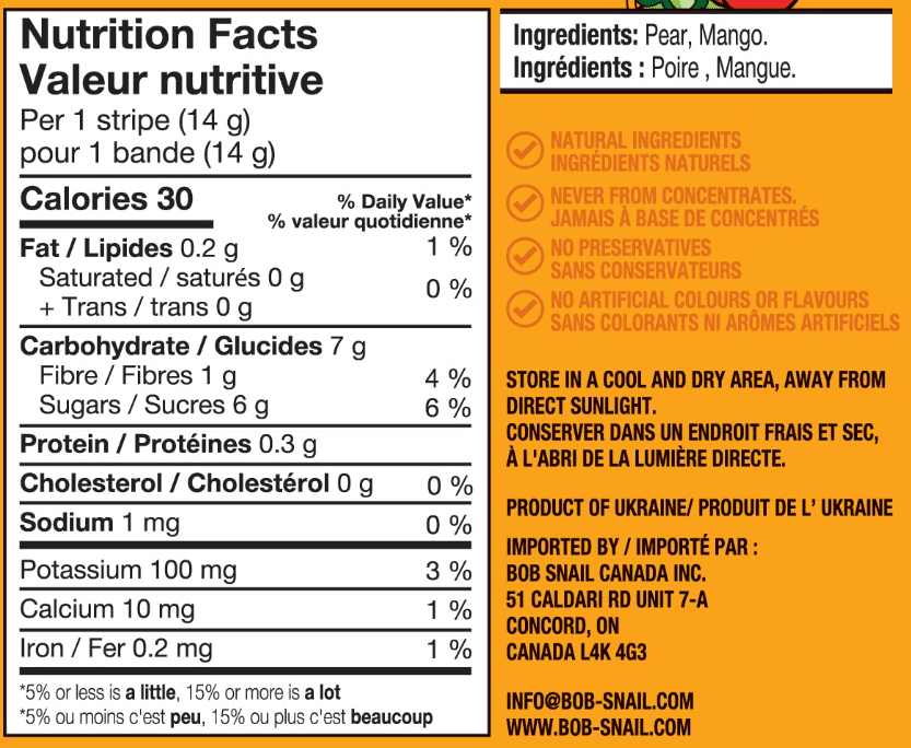 Bob Snail, Gluten-Free, Pear Mango Fruit Strips, 84g