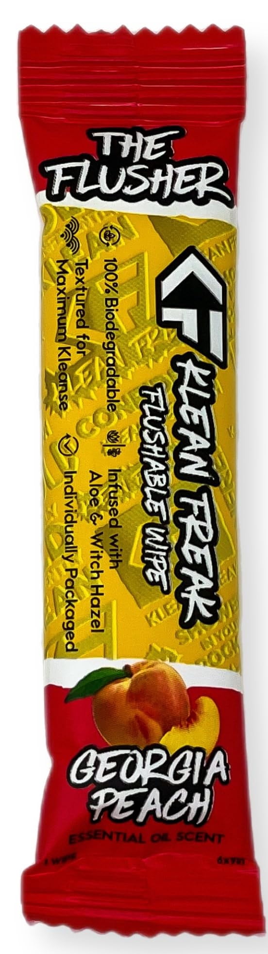 THE KLEAN FREAK FLUSHER - 100 Pack FLUSHABLE WIPES Flushable Wipes For Adults & Kids Unscented/Scented - 100% BIODEGRADABLE Individual Wrapped Travel WET Wipe for Toilet - Georgia Peach