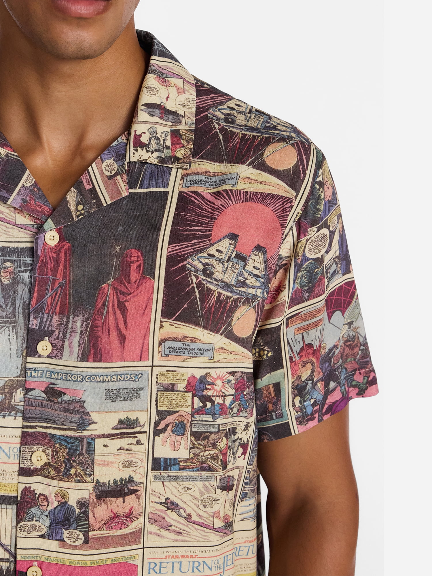 Star Wars Men's and Big Men's Comic Panels Graphic Button Up Shirt with Short Sleeves, Sizes S-4XL