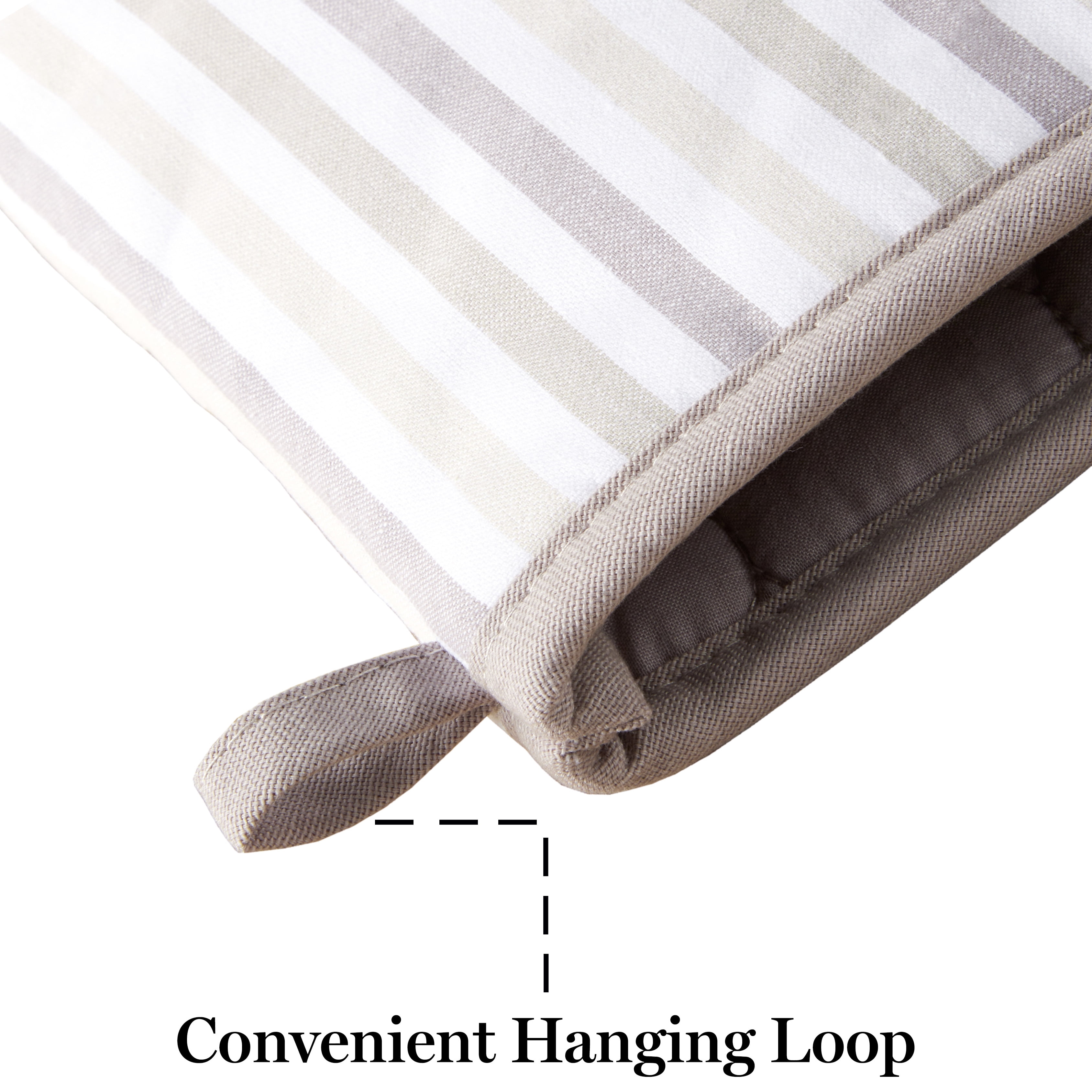 Martha Stewart Daisy Stripe Oven Mitt Set 2-Pack, Beige/Brown, 7"x13"