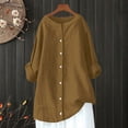 thumbnail image 4 of Yellow Women Shirts, Womens Daily Casual Linen Shirts Long Sleeve Shirts Tops Casual Blouses Loose Fit Shirt,Women Shirts 4XL, 4 of 6