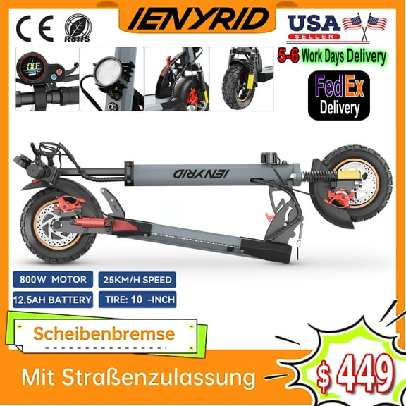 iENYRID 800W Electric Scooter with Seat For Adult, 10''Commuter Electric Scooter Adjustable Seat- up to 25 Miles Range ,28 MPH Speed,48V 12.5Ah Battery