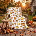 thumbnail image 5 of Thanksgiving Throw Blanket Fall Autumn Harvest Flannel Blanket 70x100cm Cute Pumpkin Maple Leaf Pattern Soft Cozy Plush Sofa Bed Camping Warm Lightweight Cover Holiday Decor Gift, 5 of 6