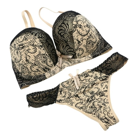 Lisbinx Plus Size Support Bras for Women Ladies  Lace Printed Color Blocked Oversized Gathered Breathable Lingerie Set Deals of the Day Clearance