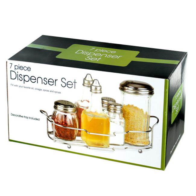 Bulk Buys OL3844 Glass Condiment Dispenser Set in Decorative Tray 4