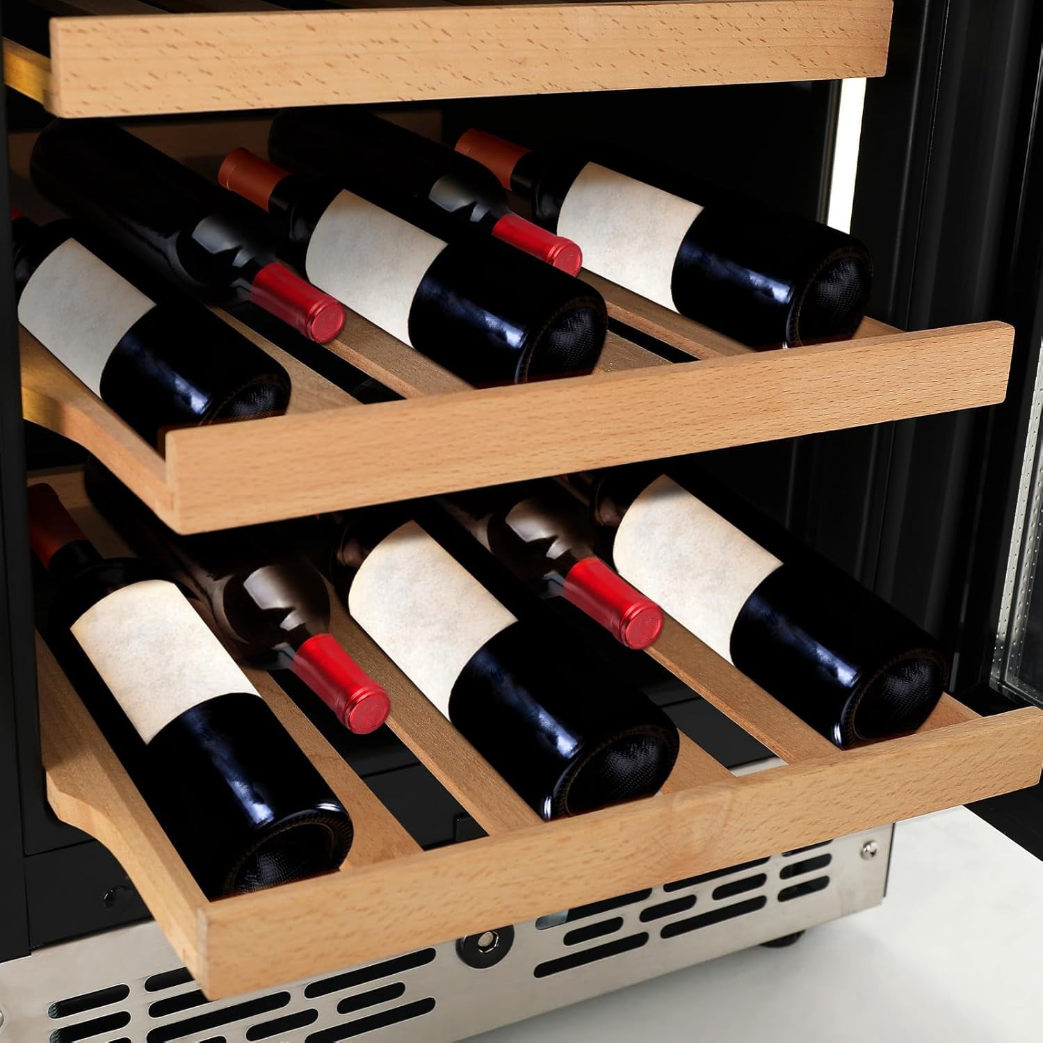 INDEEDING 33 Bottles Wine Cooler Refrigerator, 15 Inch Under Counter & Freestanding Wine Fridge, 41-64.4°F Fast Cooling Low Noise for Home/Bar/Kitchen