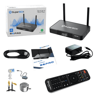 (Latest) 2025 S6 PRO Super Box,2025 Pack,with 4 Gifts,Dual Band WiFi,2T2R,Bluetooth 5.2,With Voice Remote Control,Easy Setup Guide,Phone Support,Authorized Smart Bundle Box for TV