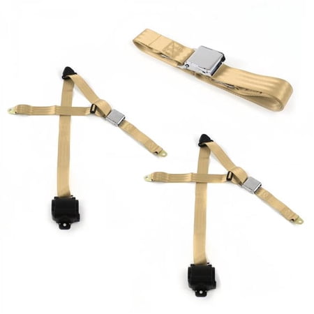 Airplane 3 Point Tan Retractable Bench Seat Belt Kit with 3 Belts for 1966-1967 Ford Fairlane