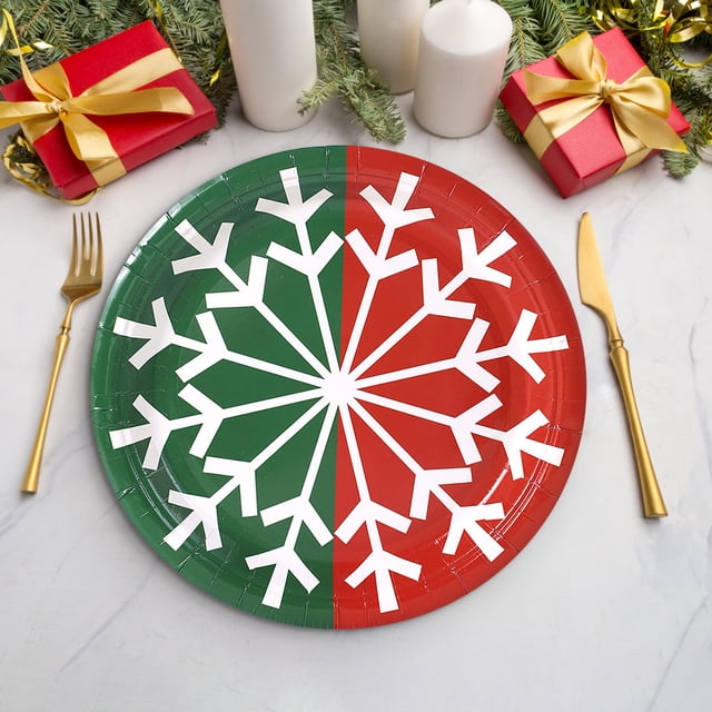 Danhjin Disposable Tableware 30pcs Christmas Theme Party Tableware Set Disposable Decorative Paper Tableware Dinnerware Sets