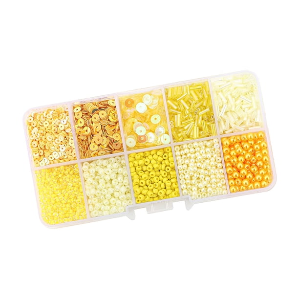 Cuentas de bordado y lentejuelas Sunnimix con caja de almacenamiento de vidrio Amarillo