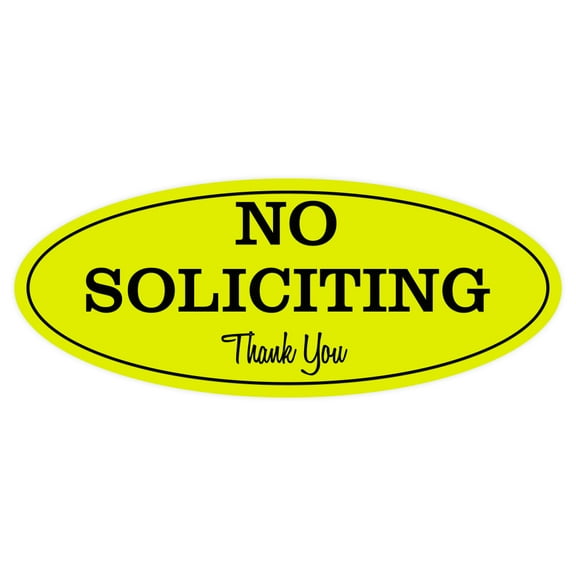 All Quality Oval No Soliciting Sign (Yellow / Black) - Medium