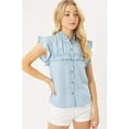 thumbnail image 3 of Woven Solid Ruffle Neck Button Front Blouse, 3 of 3