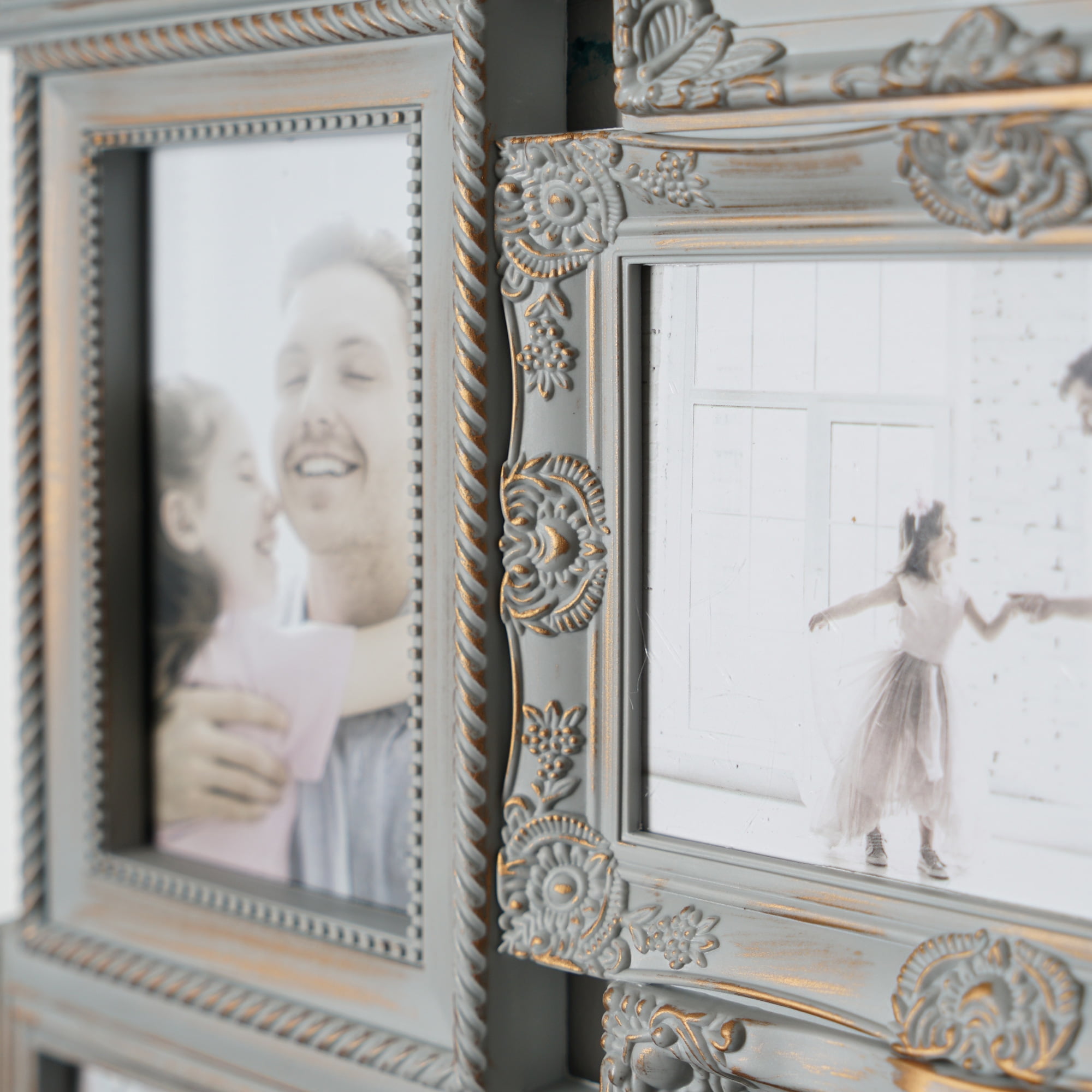 Gray & Gold Vintage Style Wall Hanging Photo Collage Picture Frame - 19.5" x 19.5"