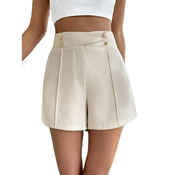 Women's Shorts Casual Plain Wide Leg Apricot S (4)