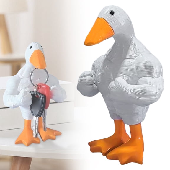 Desk Goose, 7 Inch Funny Muscular Goose Figurine Statue, Quirky Bodybuilder Duck Ornament with Abs, Desk Bookshelf Decor, Comedic Gift for Home Office, 1Pc