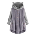 thumbnail image 2 of 2024 Warm Winter Fleece Jacket for Women Oversized Casual Loose Button Down Plush Fleece Hooded Cardigans Jacket Wool Coats Outwear, 2 of 4