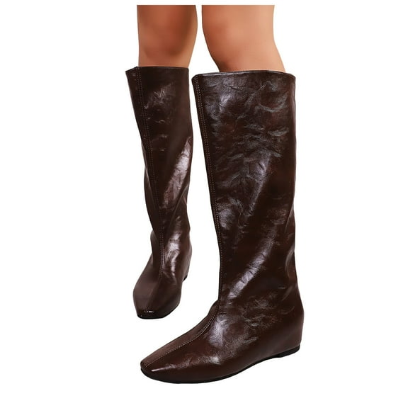 Fashion Pointed Toe Flat Suede Knee High Boots for Women Comfortable Wide Calf Western Non Slip Fall Booties Red Size 7.5