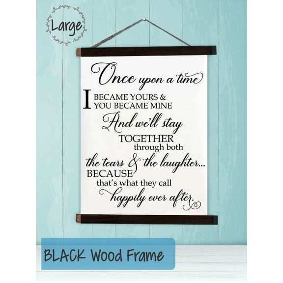 Black Wood, Canvas Print Wall Hanging Love Quote Bedroom Art Décor Sign Happily Ever After 19x24-Inch