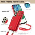 thumbnail image 5 of Phone Case for Samsung Galaxy S21 FE 5G Wallet Cover with Screen Protector and Ring Stand Credit Card Holder Slot Crossbody Strap Cell S 21 EF S21FE5G UW S21FE 21S G5 6.4 inch Women Girls Red, 5 of 13