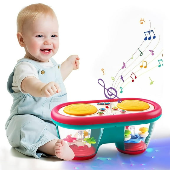 Style-Carry Baby Toys for 6-12 Months, Toddler Musical Instruments Toys, Rotating Light Up Learning Toys, Drum Toy for 1 Year Old Boys Girls