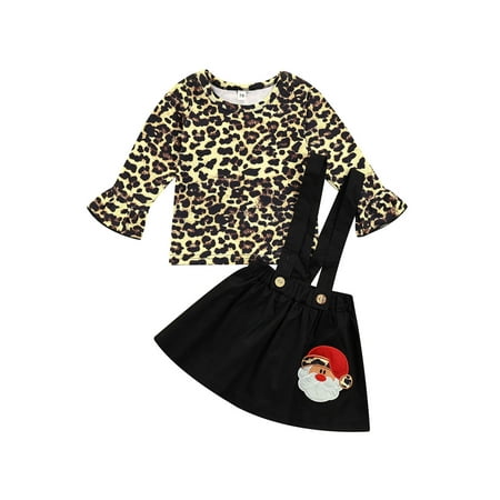 

Calsunbaby 2PCS Infant Newborn Baby Girls Christmas Long Sleeve Leopard Print Tops Suspender Skirt Set
