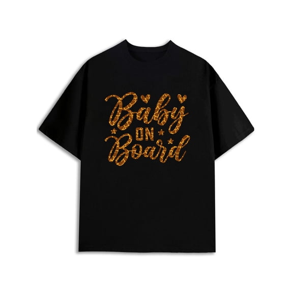 Greenink Baby On Board Leopard T-Shirt Men Crew neck T-shirts black short gifts Spring and summer outdoor loungewear Vintage Unisex Shirt Graphic tshirts