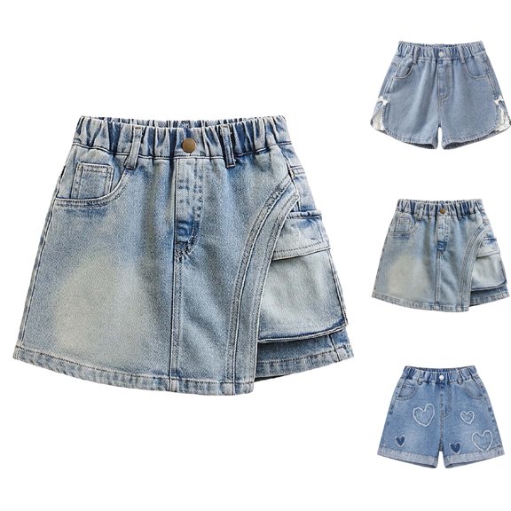 XINXIAOO Girl Jean Shorts Elastic Waist Straight Leg Denim Shorts with Pockets Kids Summer Clothes Denim Shorts Girl Shorts Size 11-12 Years