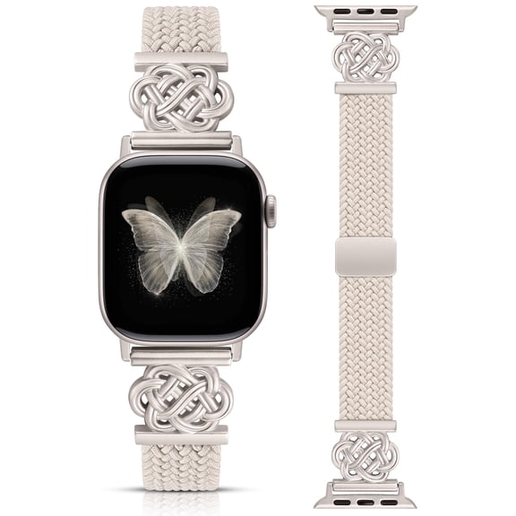 Wearlizer Slim Braided Magnetic Band Compatible with Apple Watch Band 38/40/41/42/44/45/46/49mm Women, Thin Stretchy Nylon Celtic Knot Dressy Strap for iWatch Series 11 10 9 8 7 6 5 4 SE Ultra 3 2 1