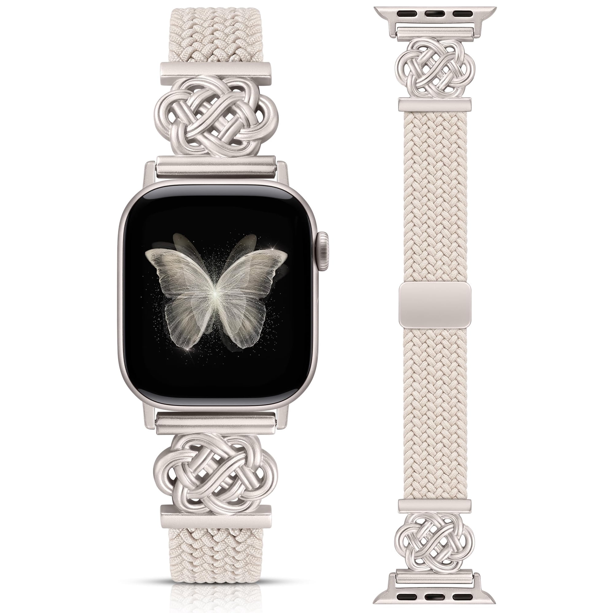 Wearlizer Slim Braided Magnetic Band Compatible with Apple Watch Band 38/40/41/42/44/45/46/49mm Women, Thin Stretchy Nylon Celtic Knot Dressy Strap for iWatch Series 11 10 9 8 7 6 5 4 SE Ultra 3 2 1