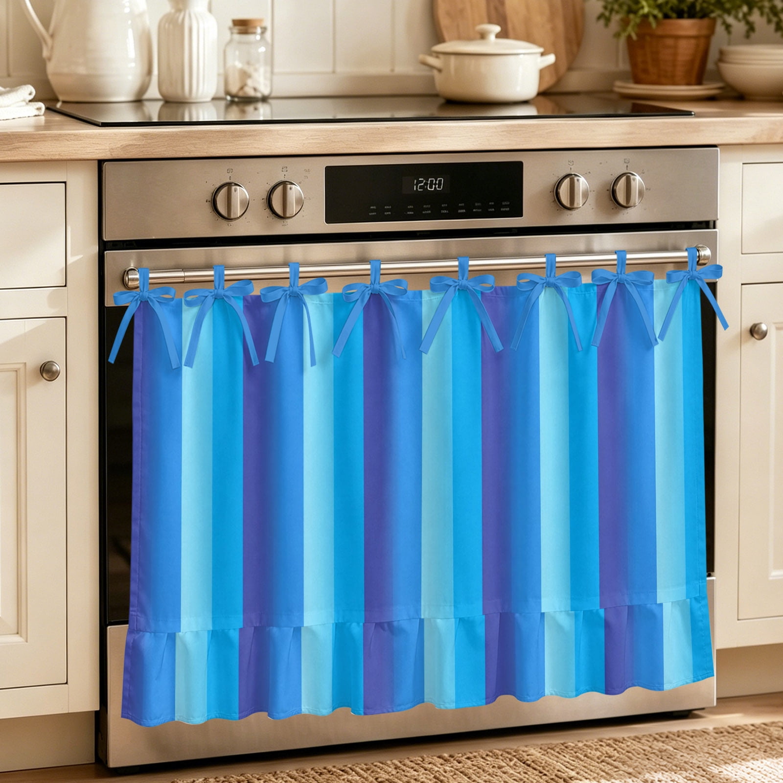 Oven Curtain for Kitchen Blue Purple Vertical Stripes Stove Curtain With Ruffled Trim Dishwasher Curtains Gradient Stripes Seamless Oven Skirt 30 x21.5