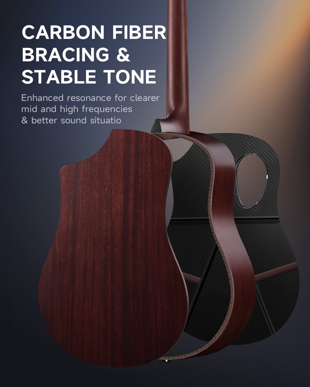 Donner Carbon Wood Acoustic Electric Guitar Bundle for Beginner Intermediate with Built-in Pickups, 38 Inch, RISING-G2 (Wine Red)